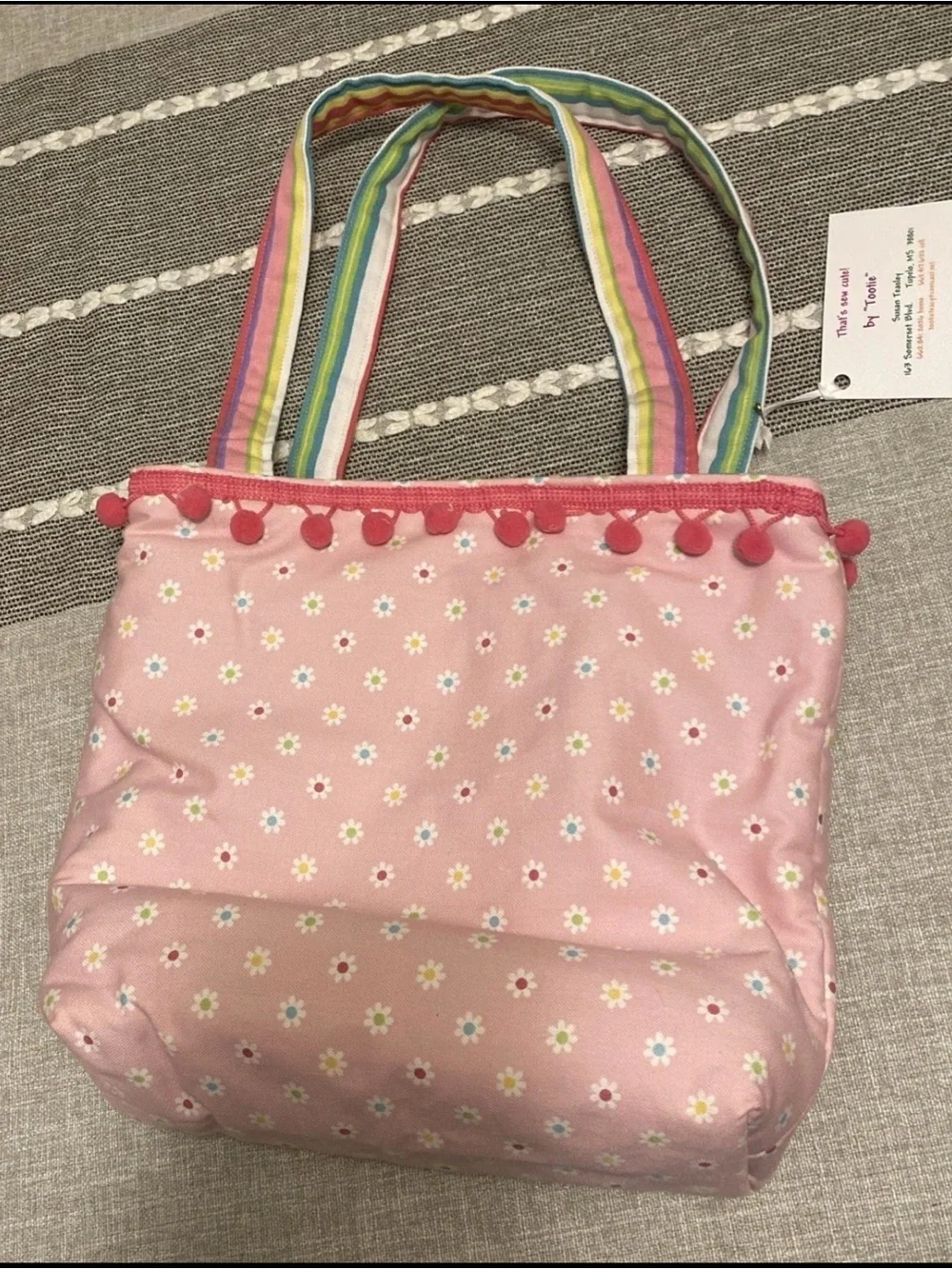 NWT Small Hand Made Diaper Bag with Bib Burp Cloth Emily Hand Sewn Baby Bag Pink